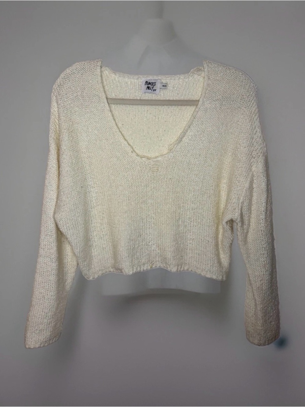 Princess Polly Cream V-Neck Cropped Knit Sweater